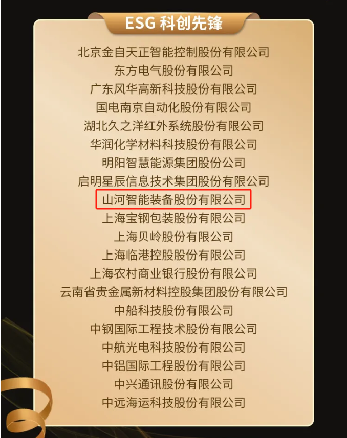 山河智能上榜“国有企业上市公司ESG·先锋100指数”